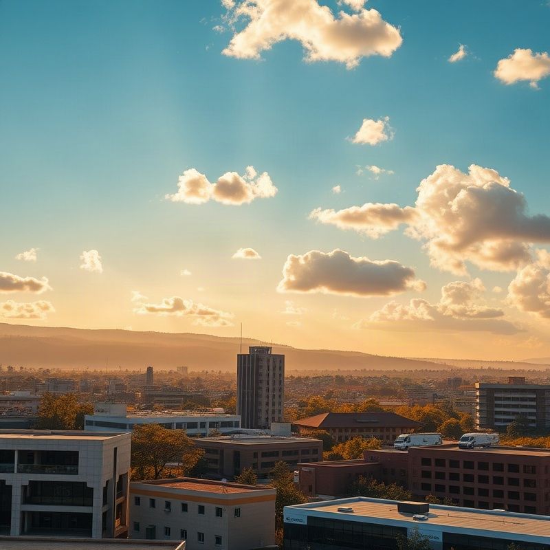 Thika business district in golden morning light